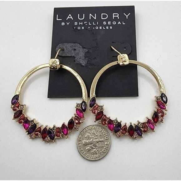 Laundry by Shelli Segal Gold Tone Multicolor Stone Drop Dangle Hook Earrings 2" - Picture 2 of 4